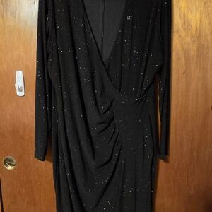 Calvin Klein Black Sparkle Wrap Dress - Long Sleeve
